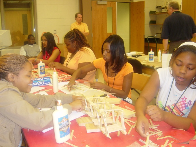 students building a bridge